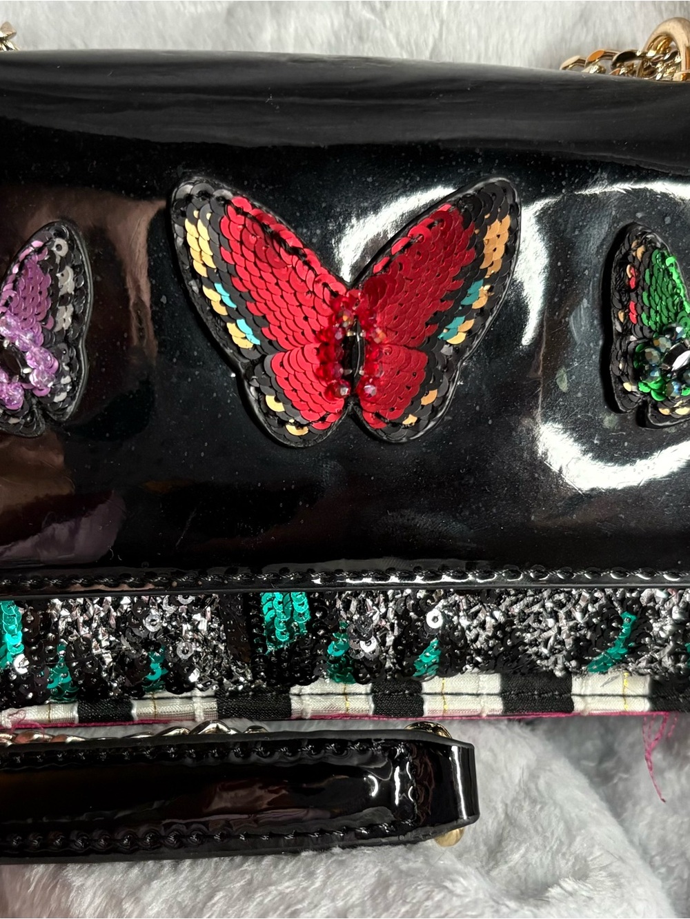Betsey Johnson Black Sequin Butterfly Crossbody Bag